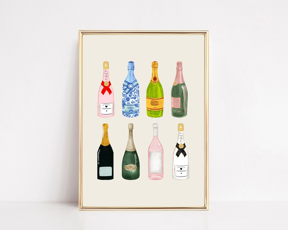 Champagne Bar Cart Decor Poster, Girly Wall Art