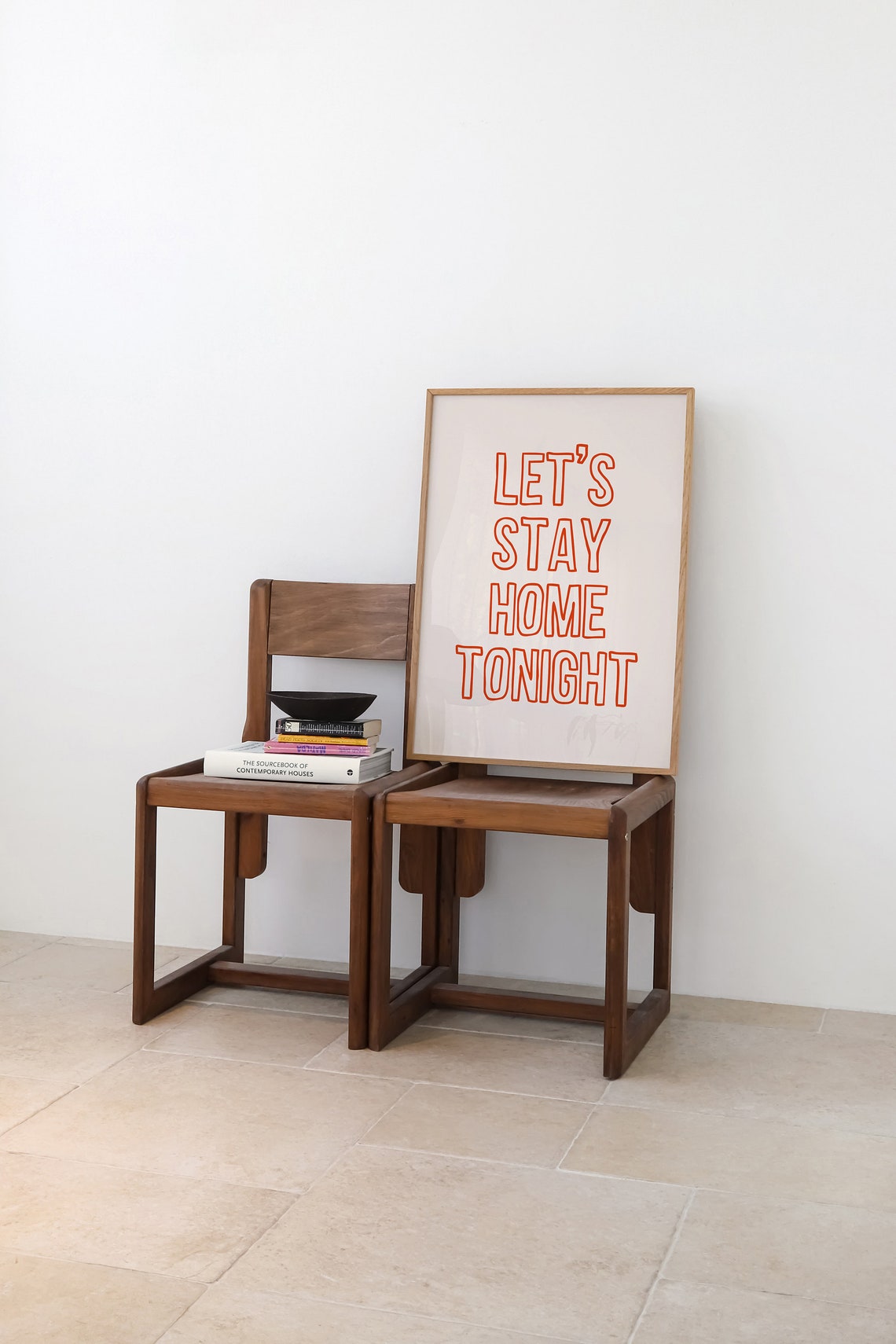 Let's Stay Home Tonight Hand Drawn Retro Outline Typography Poster - Image 2