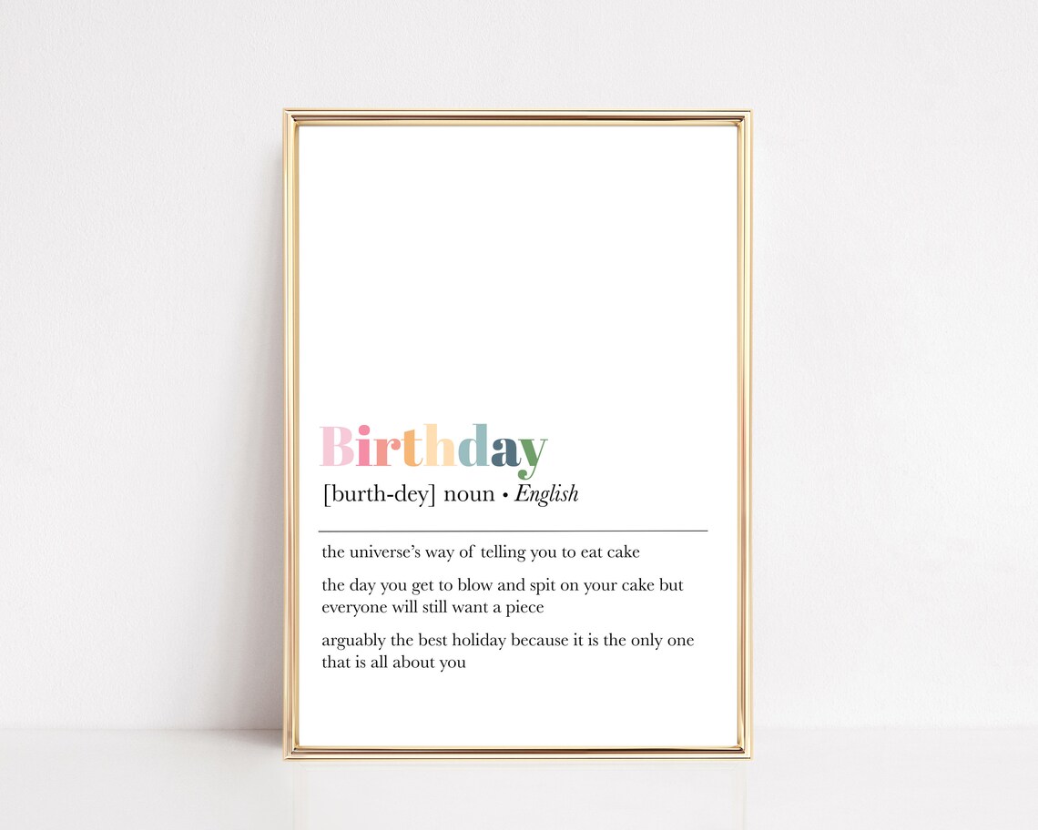 Birthday Definition Print, Aesthetic Party Decor
