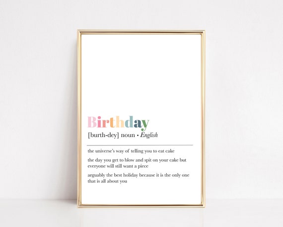 Birthday Definition Print, Aesthetic Party Decor