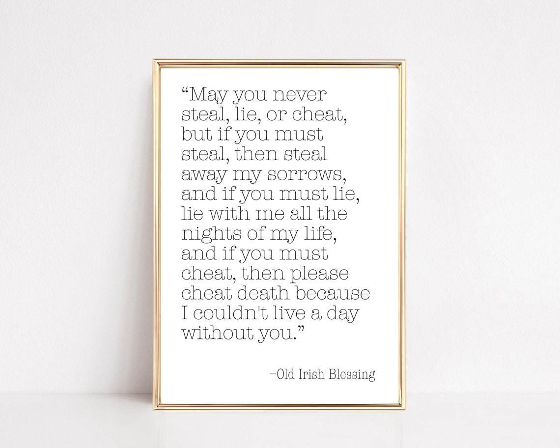 Classic Old Irish Blessing Steal Lie Cheat Minimal Typography Poster