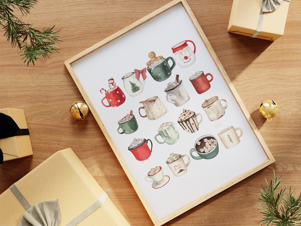 Holiday Drinks Print, Christmas Bar Cart Decor