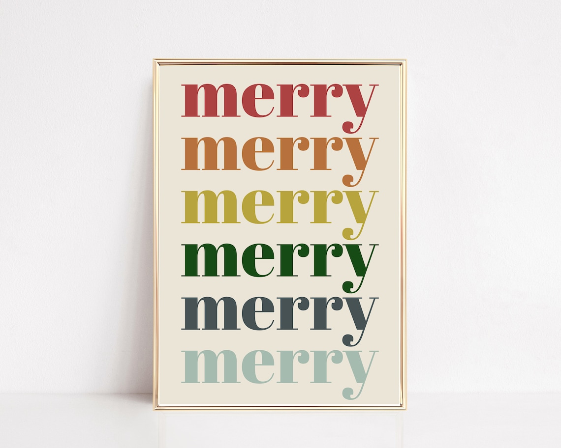 Merry Merry Merry Colorful Christmas Art Print