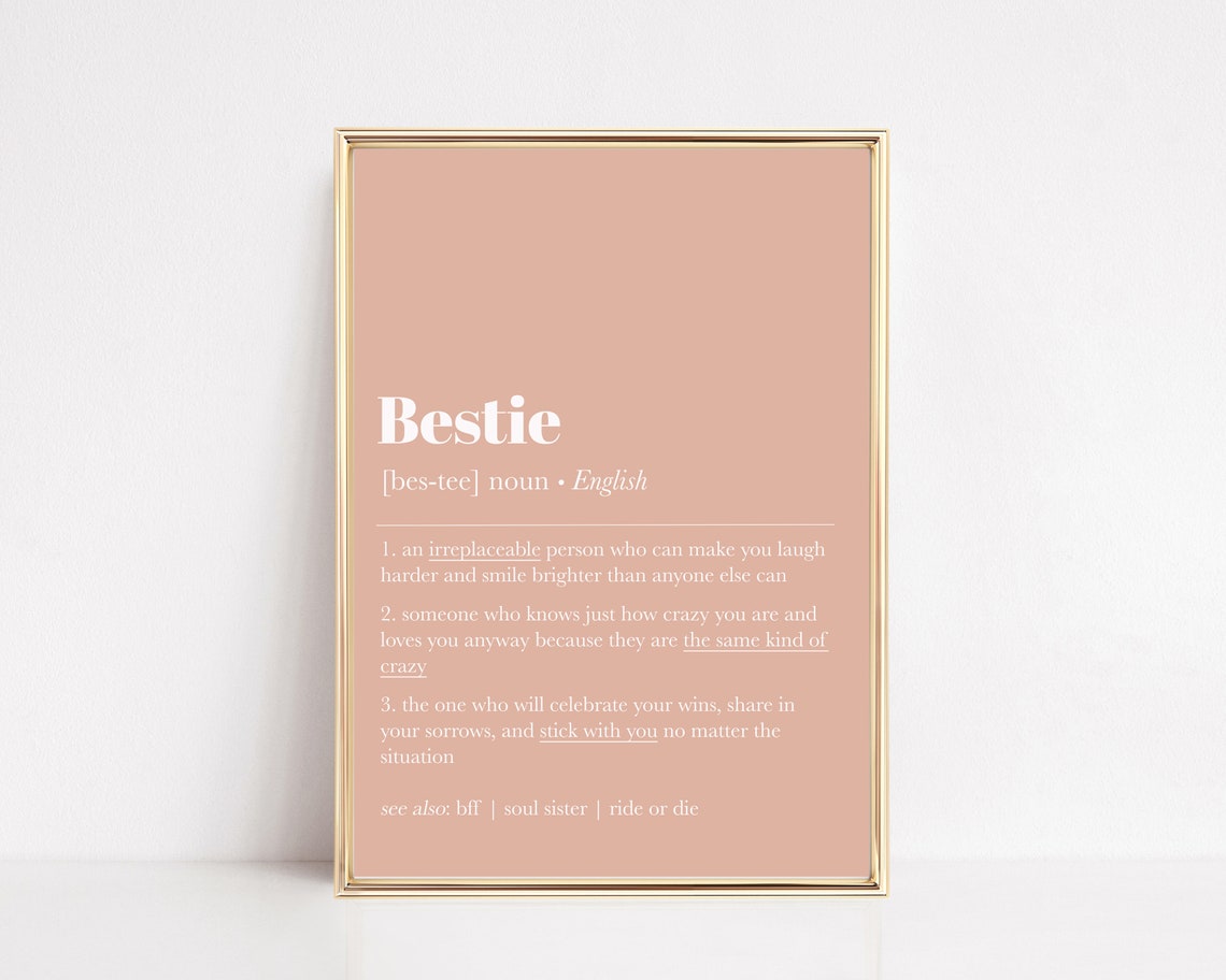 Bestie Definition Blush Pink Friend Gift Dictionary Art Wall Poster