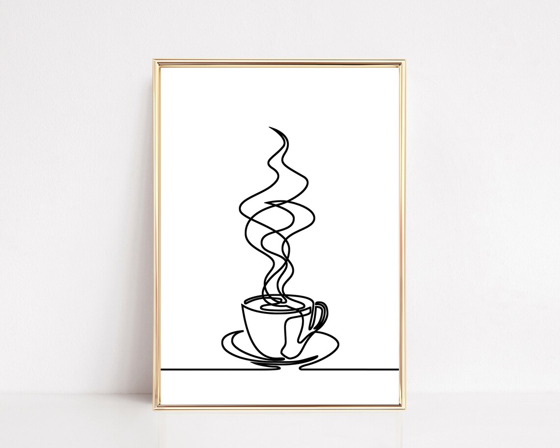 Kitchen Line Drawing Coffee Bar Art Print
