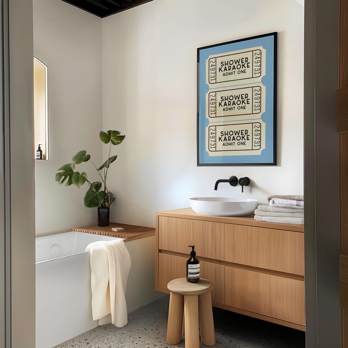 Shower Karaoke Admit One Ticket Sky Blue Bathroom Wall Poster - Image 2