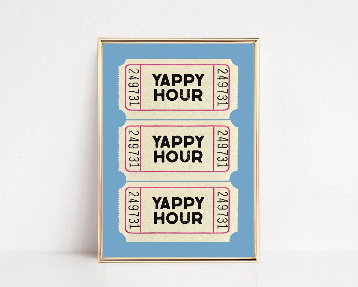 Yappy Hour Ticket Print, Light Blue Cocktail Art