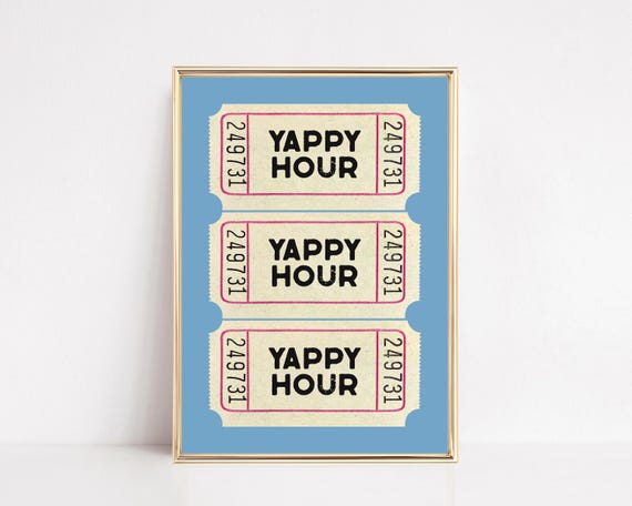 Yappy Hour Ticket Print, Light Blue Cocktail Art