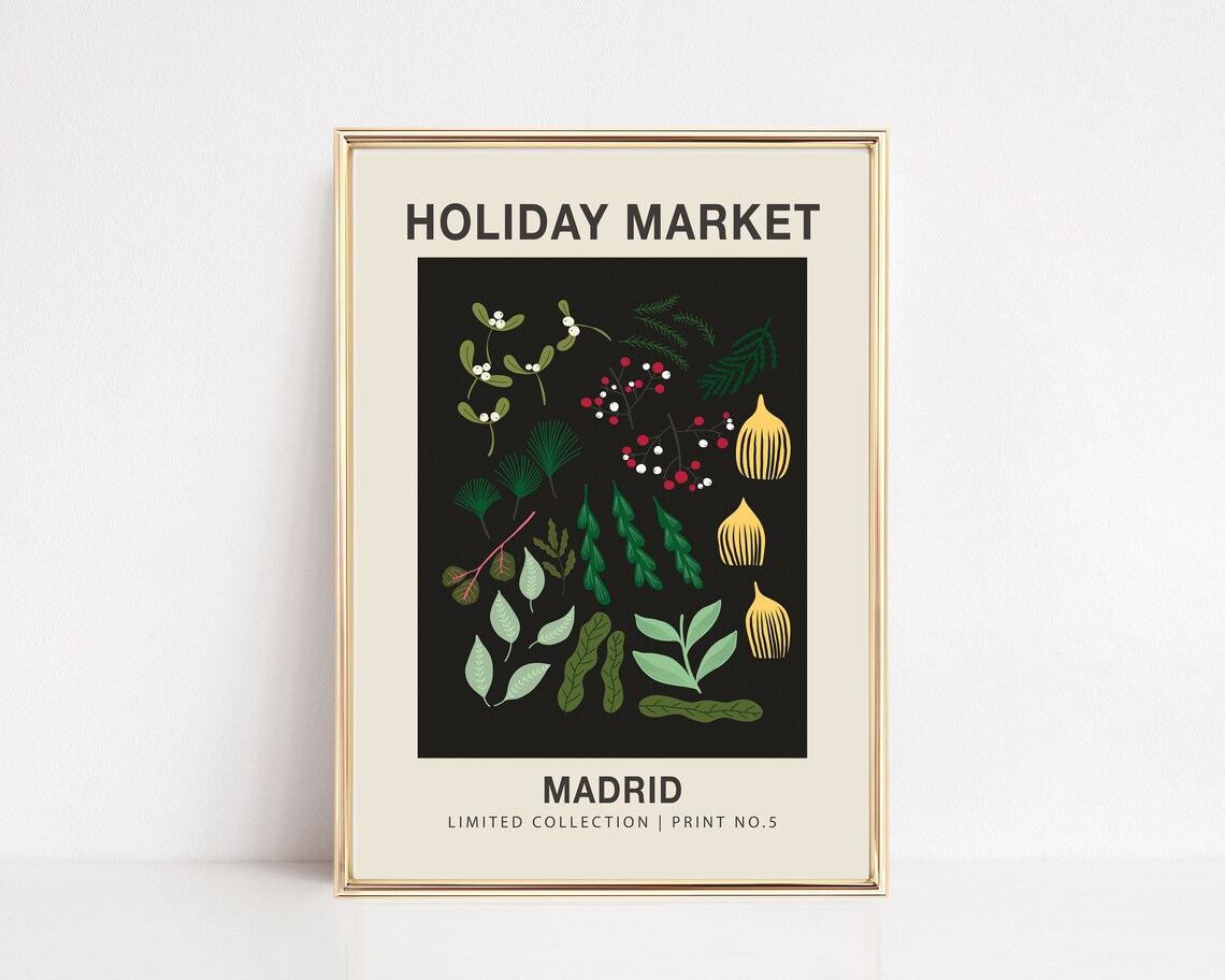 Madrid Holiday Flower Market, Modern Christmas Poster