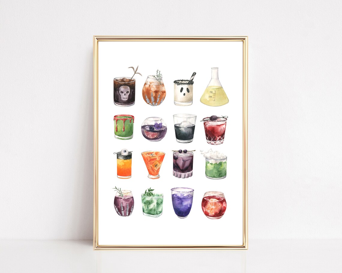 Halloween Bar Cart Drinks Print, Bar Cart Decor