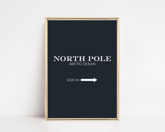 North Pole Arctic Ocean Minimalist Christmas Direction Sign Poster