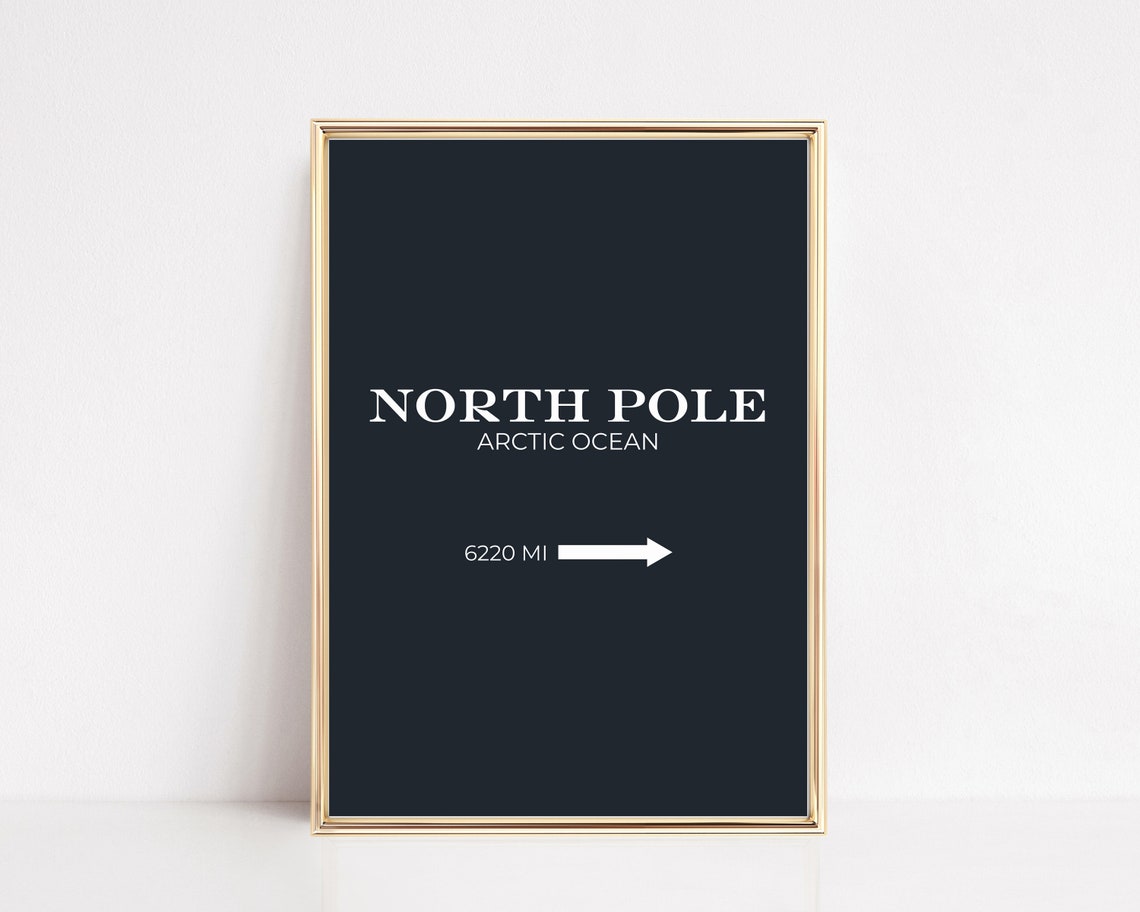 North Pole Arctic Ocean Minimalist Christmas Direction Sign Poster