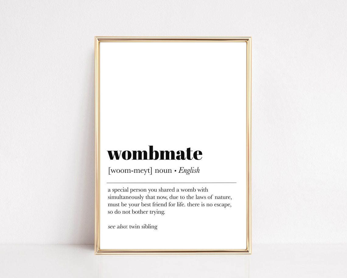 Wombmate Definition Twin Sister Gift Minimalist Dictionary Art Poster