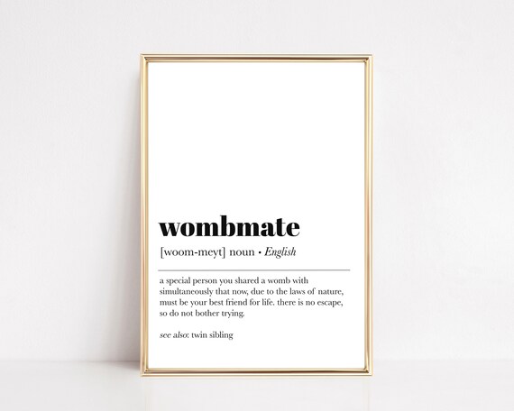 Wombmate Definition Twin Sister Gift Minimalist Dictionary Art Poster