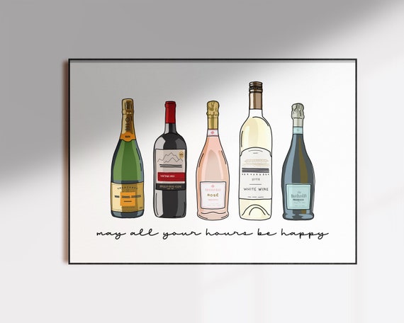 Wine Art Print for Bar Cart Happy Hour