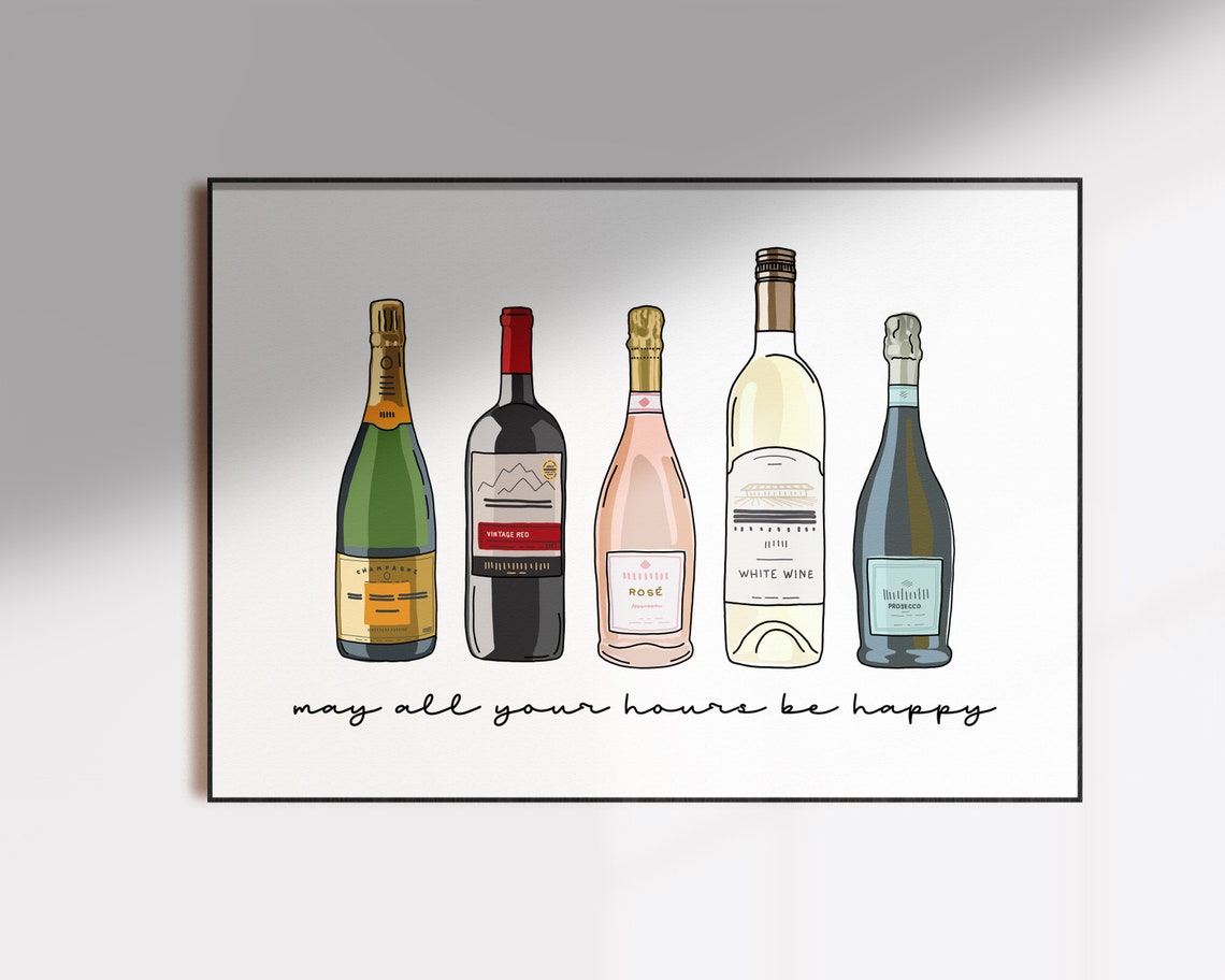 Wine Art Print for Bar Cart Happy Hour