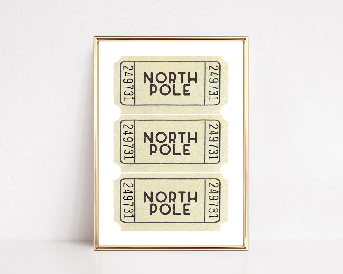 North Pole Ticket Print, Modern Christmas Decor