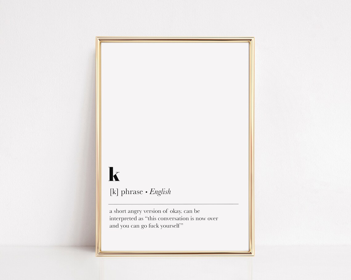 Funny Wall Art K Definition Dorm Room Decor Definition Print Dictionary Art Minimalist Poster Instant