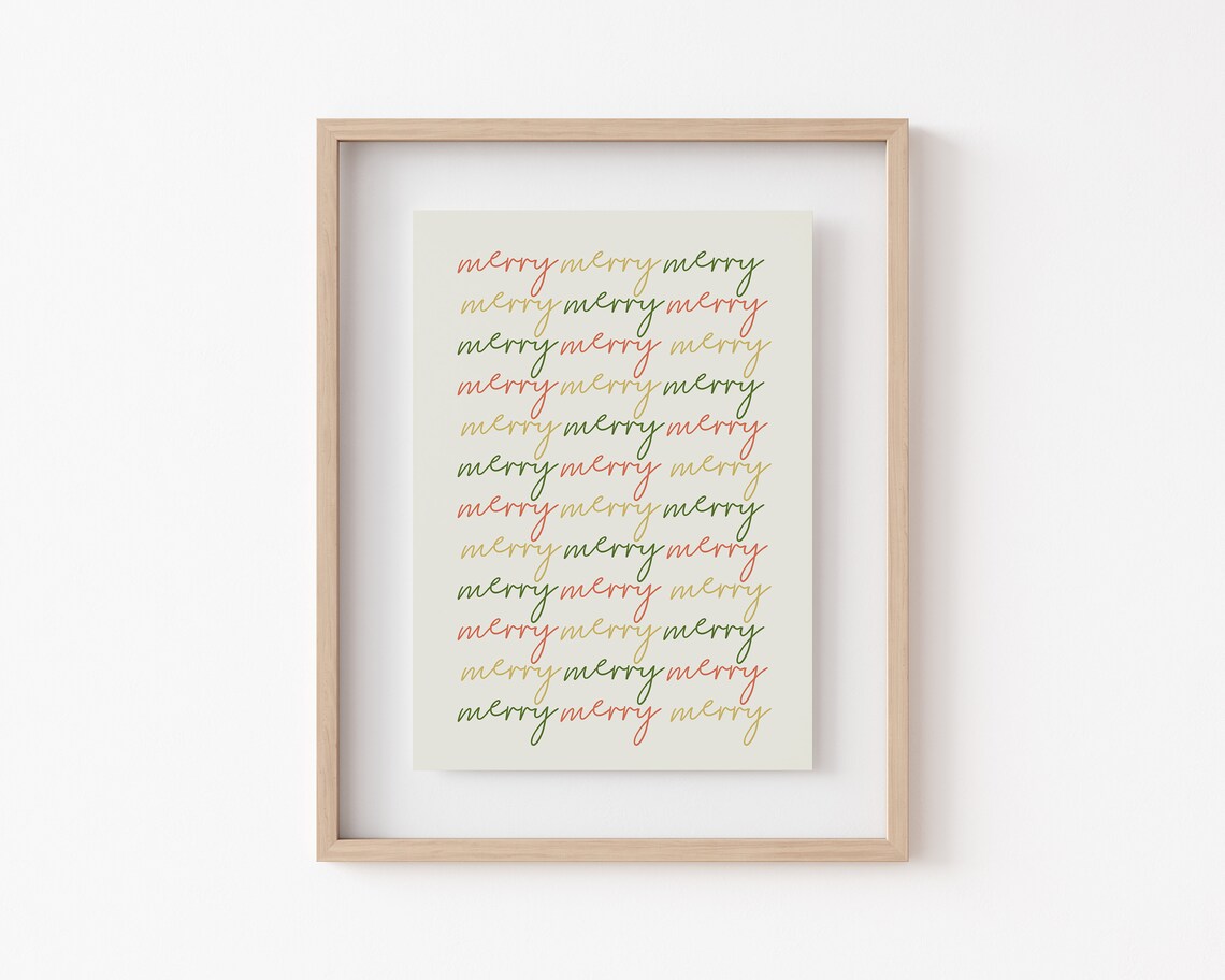 Merry Christmas Sign Art Print, Neutral Holiday Decor