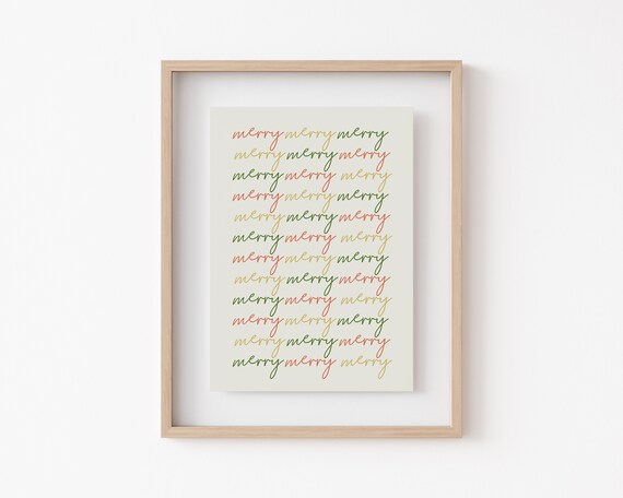 Merry Christmas Sign Art Print, Neutral Holiday Decor