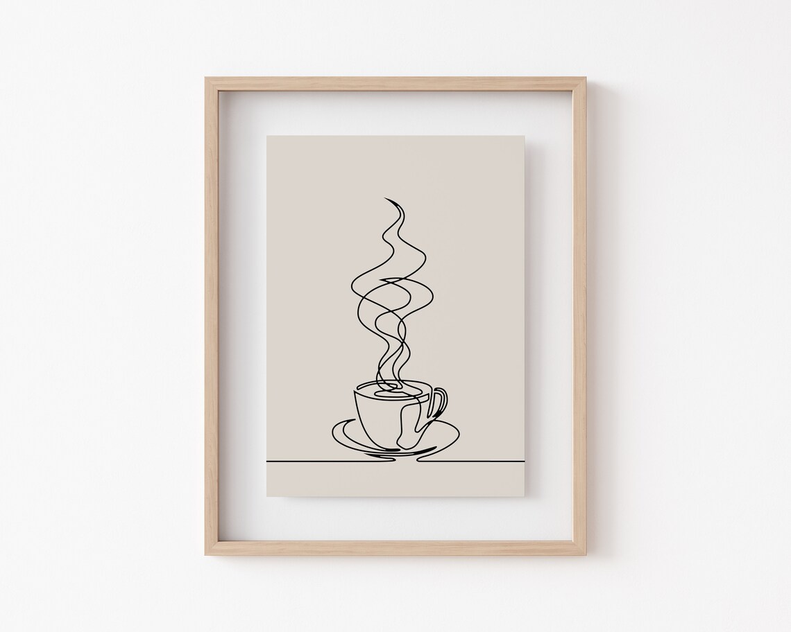 Coffee One Line Art, Modern Coffee Bar Poster