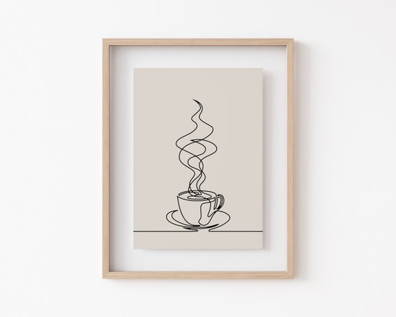 Coffee One Line Art, Modern Coffee Bar Poster