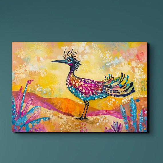 The Original Day Glow Southwest Road Runner Ready To Hang Wall Art Print Retro Art Desert Art Southwest Landscape Art