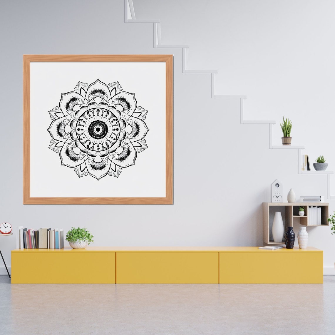 Black and White Mandala Line Art Minimalist Meditation Poster