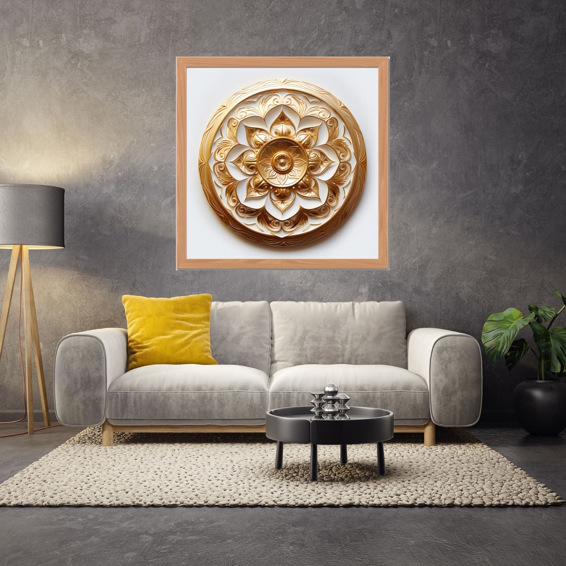 Round Gold Embossed Floral Mandala Medallion with Fine Relief Poster - Image 2