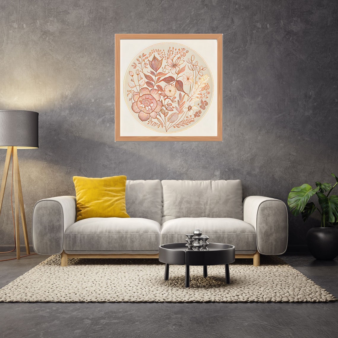 Terracotta Line Art Floral Mandala Circle in Minimalist Style Poster - Image 2