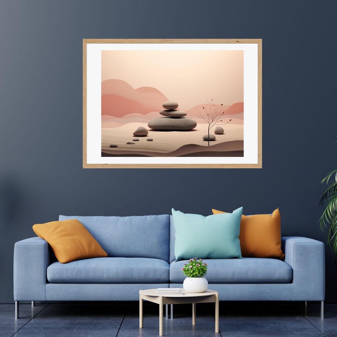 Zen Stone Cairn Balance Art in a Soft Peach Desert Scene Poster - Image 3