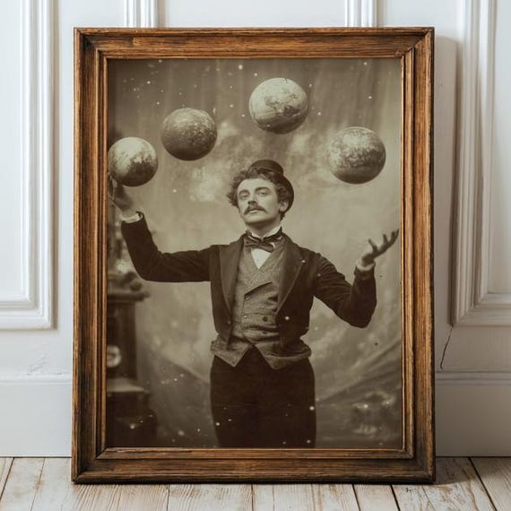 Surreal Victorian Man, Vintage Celestial Decor