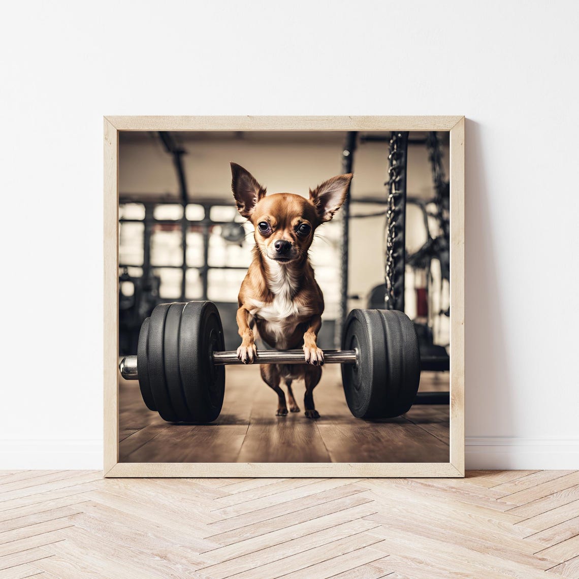 Chihuahua Lifting Barbell Funny Weightlifting Dog Gym Poster