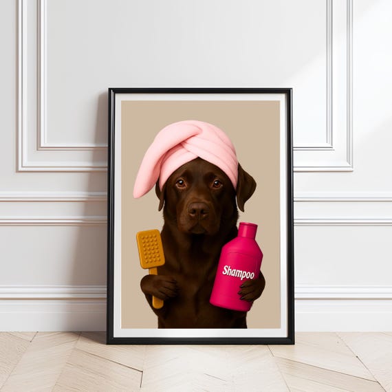 Funny Labrador Bathroom Print Dog Spa Poster