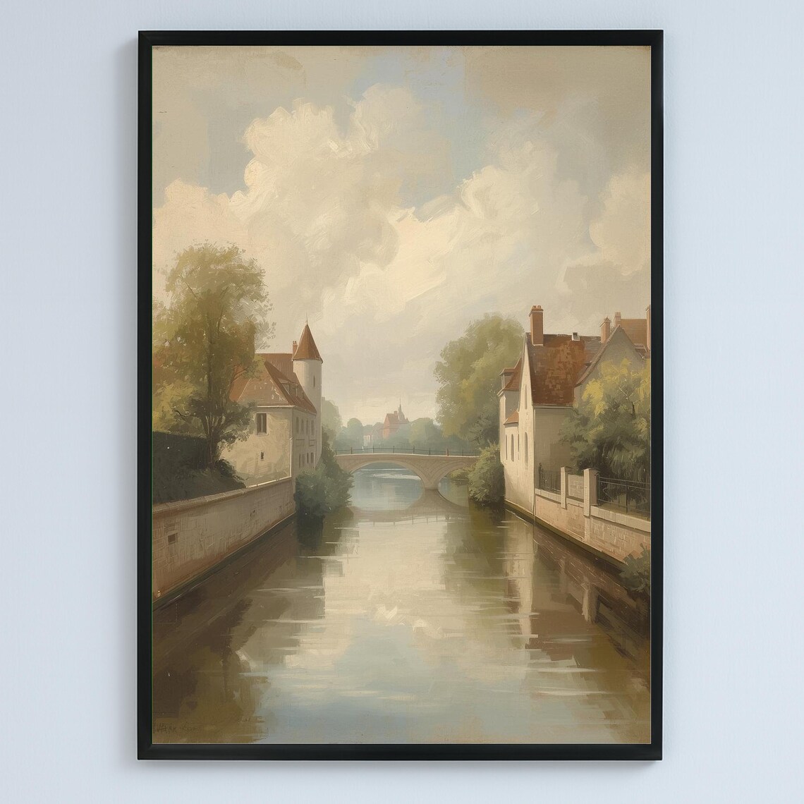 Bruges Canal Vintage European Old Town Classic Painting Poster