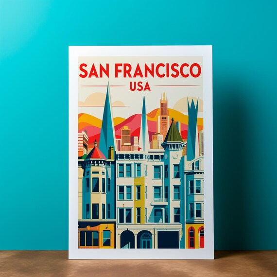 San Francisco USA Vintage Travel Poster Colorful Retro Skyline Artwork