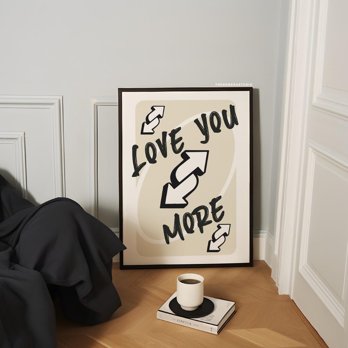 Love You More Handwritten Arrow Typography Quote Word Art Poster