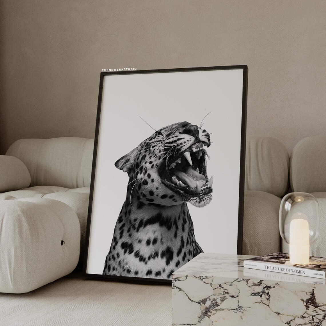 Black White Roaring Leopard Poster The New Era Studio