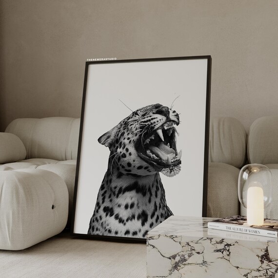 Black White Roaring Leopard Poster The New Era Studio