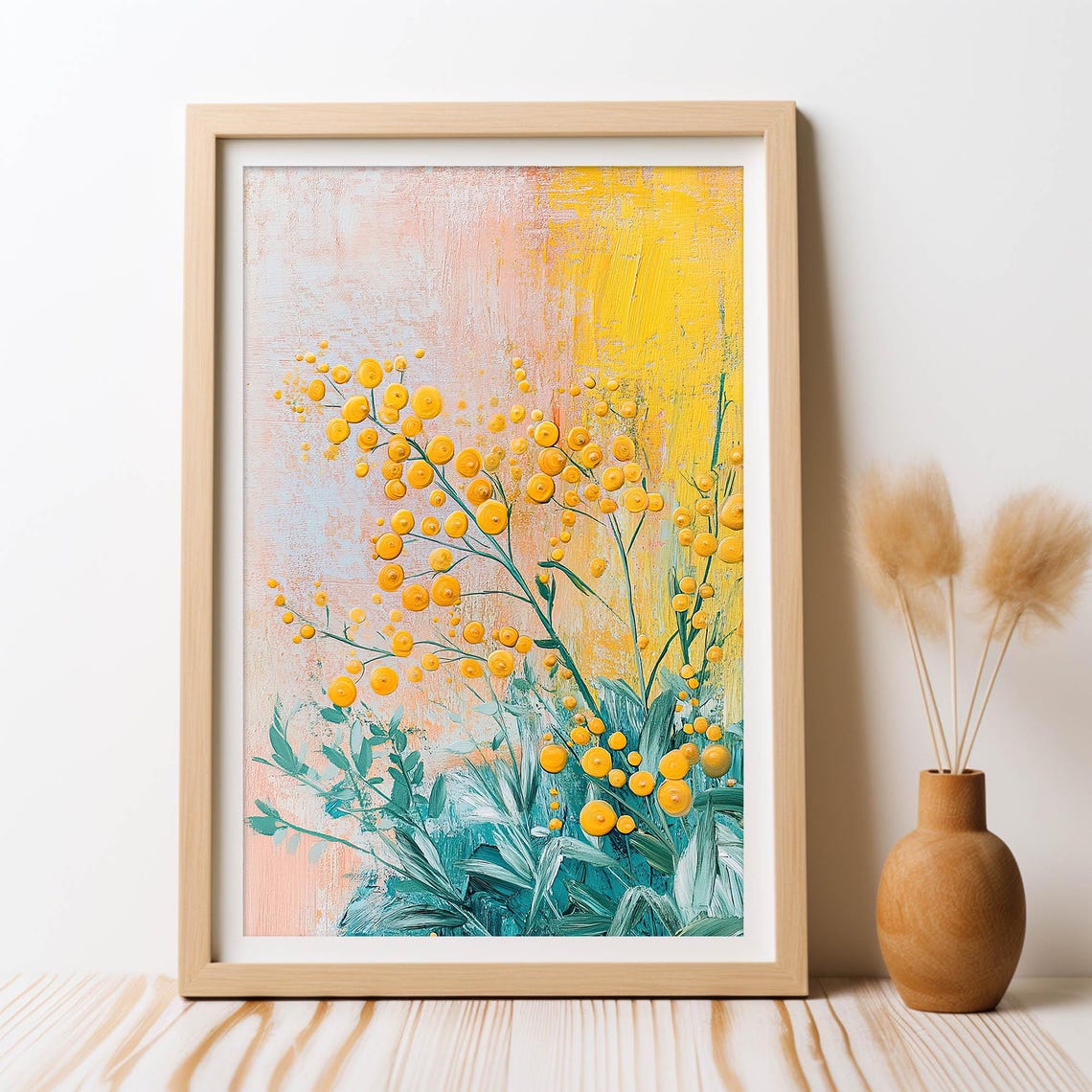 Australian Wattle Art Print, Abstract Floral Painting