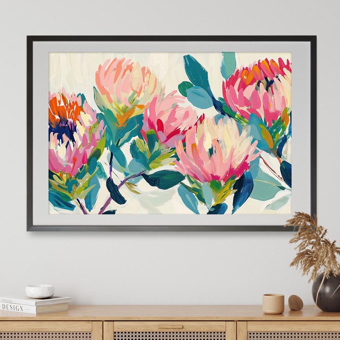 Australian Protea Bloom Abstract Painting, Art Print