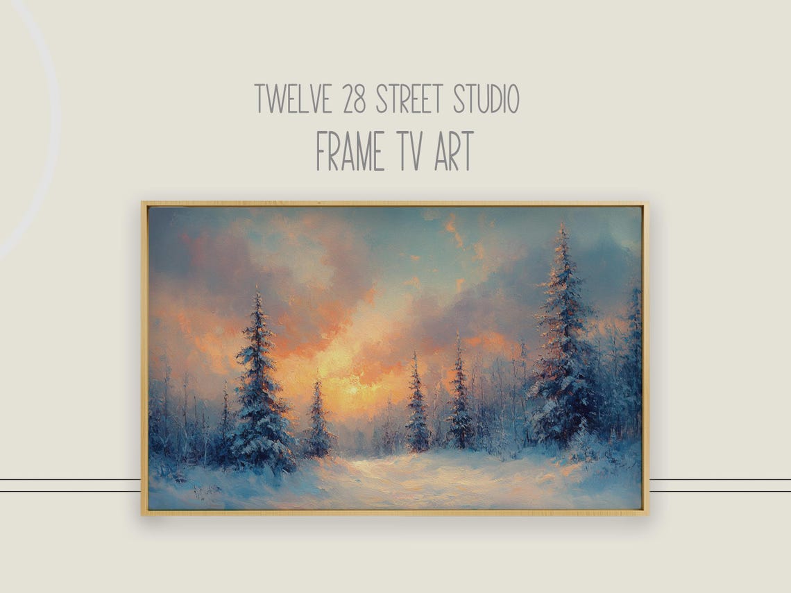 Snowy Pine Forest Winter Sunrise Orange Blue Peaceful Landscape Poster