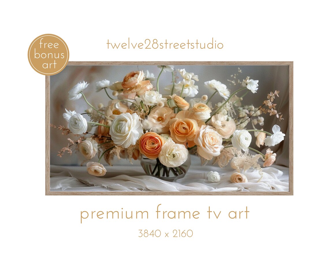Cream Ranunculus Rose Bouquet Glass Vase Soft Floral Still Life Poster