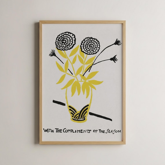 With The Compliments Of The Season Vintage Floral Card Poster