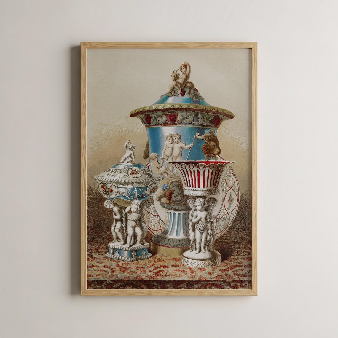 Antique Victorian Porcelain Urn Cherub Vase Still Life Poster