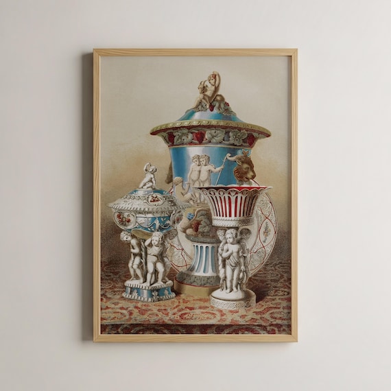 Antique Victorian Porcelain Urn Cherub Vase Still Life Poster