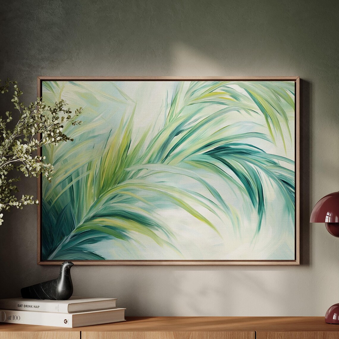 Tropical Palm Leaves Soft Green Blue Refreshing Island Nature Poster