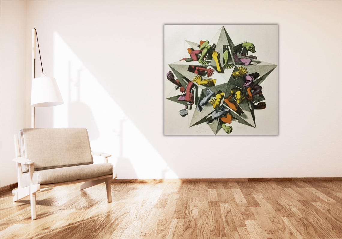 M C Escher Gravitation 1952 Color Polyhedron Turtle Optical Art Poster - Image 2