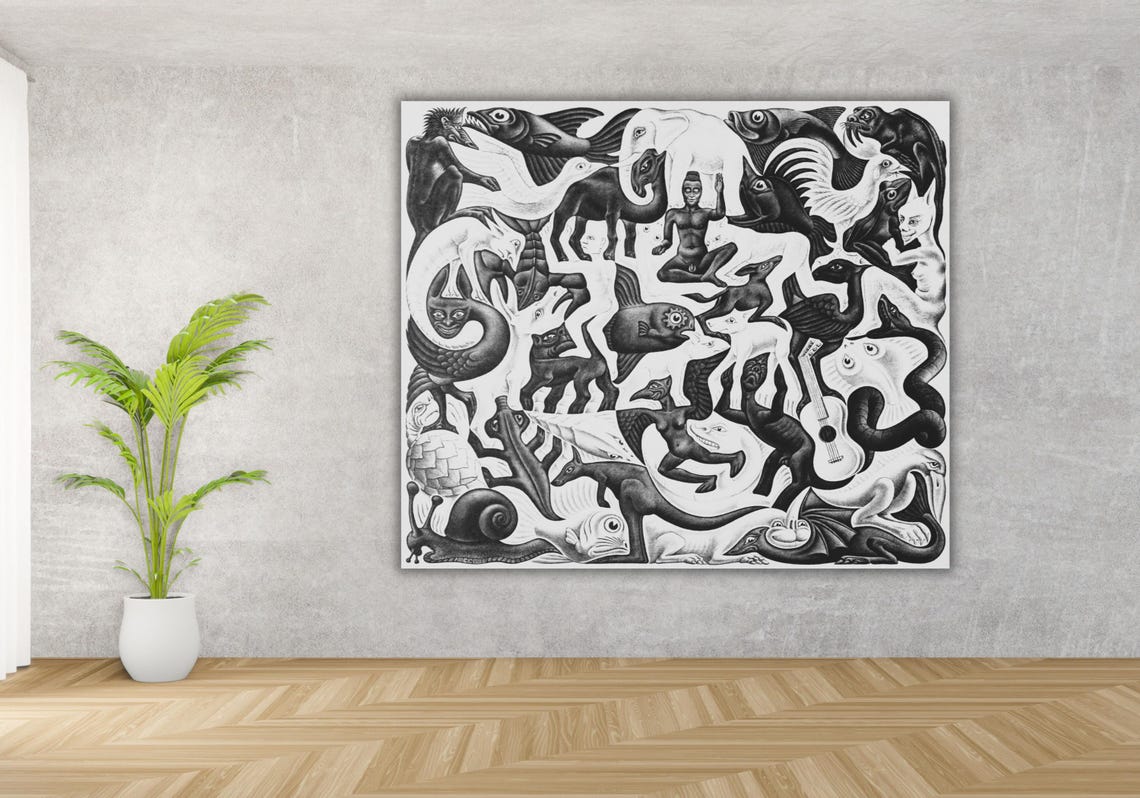 Maurits Cornelis Escher Animal Mosaic Black White Art Poster - Image 2