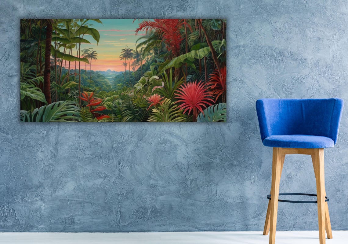Lush Tropical Jungle Canopy at Sunset Palm Landscape Painting Poster - Image 2